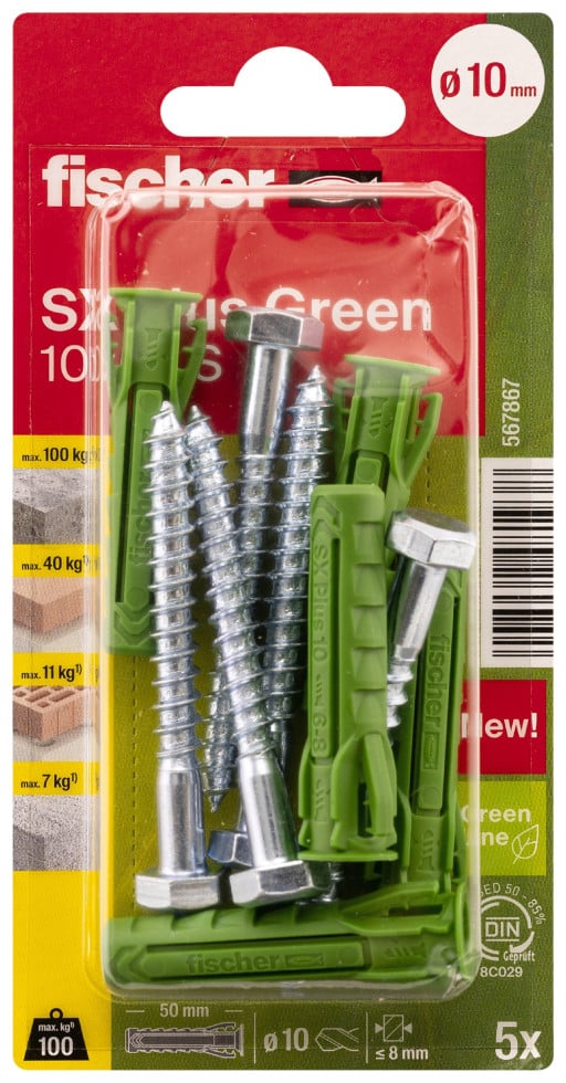 Fischer Spreizdübel SX Plus Green 10.0 x 50 mm - 5 Stück von Fischer