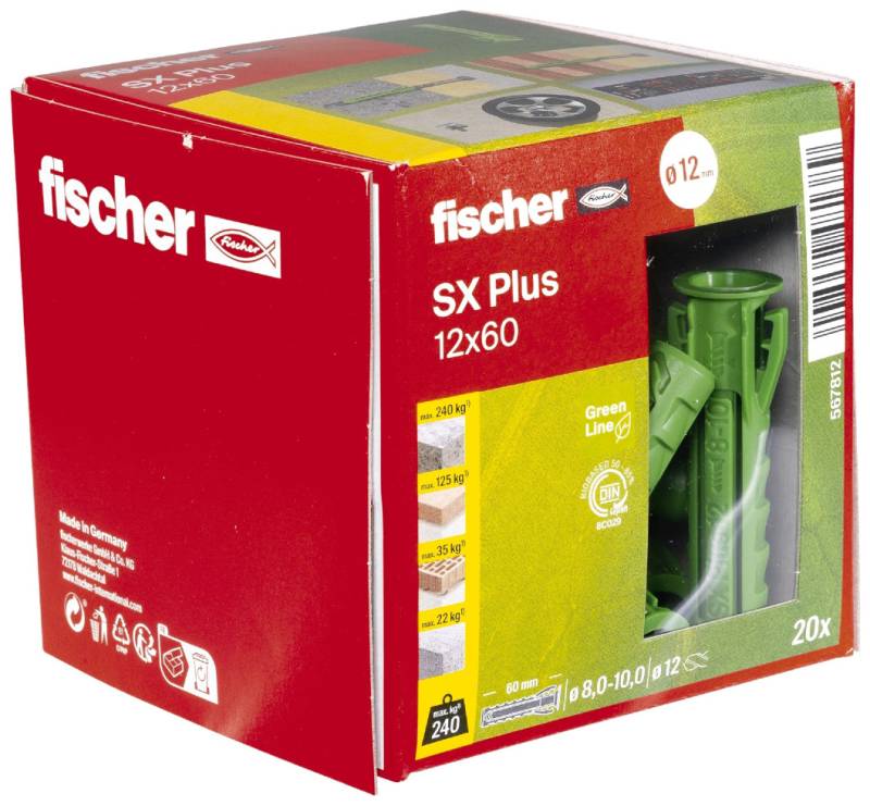 Fischer Spreizdübel SX Plus Green 12.0 x 60 mm - 20 Stück von Fischer