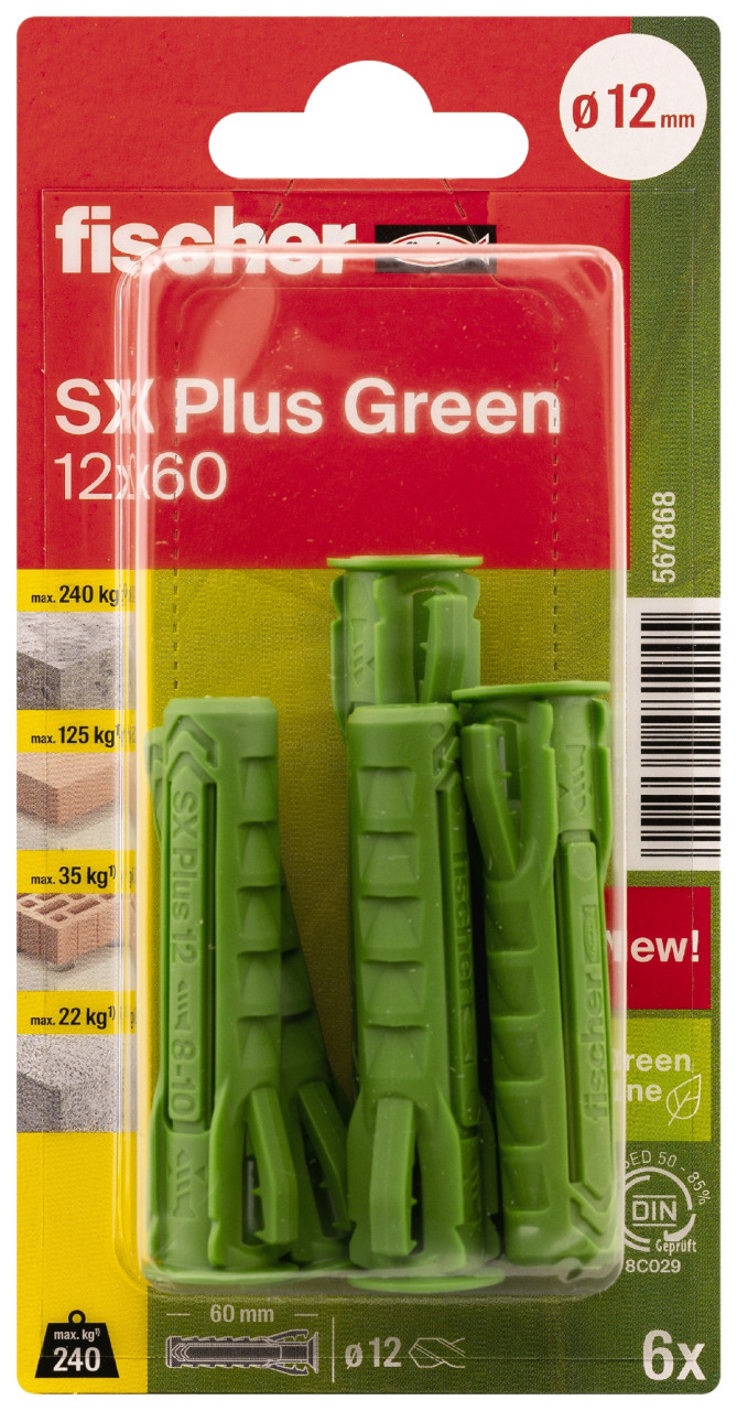 Fischer Spreizdübel SX Plus Green 12.0 x 60 mm - 6 Stück von Fischer