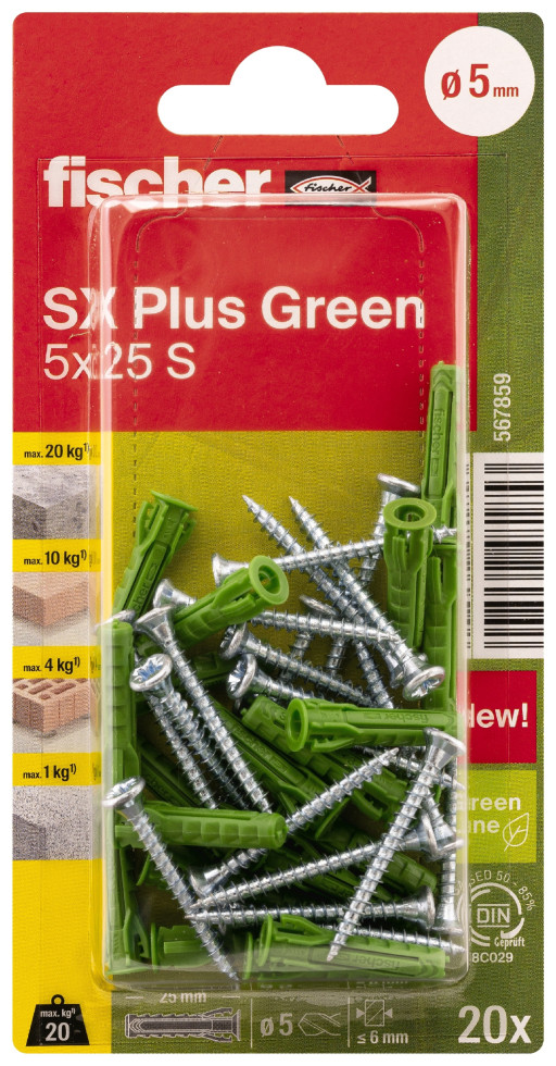 Fischer Spreizdübel SX Plus Green 5.0 x 25 mm - 20 Stück von Fischer