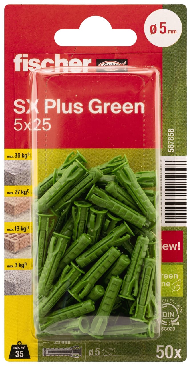 Fischer Spreizdübel SX Plus Green 5.0 x 25 mm - 50 Stück von Fischer