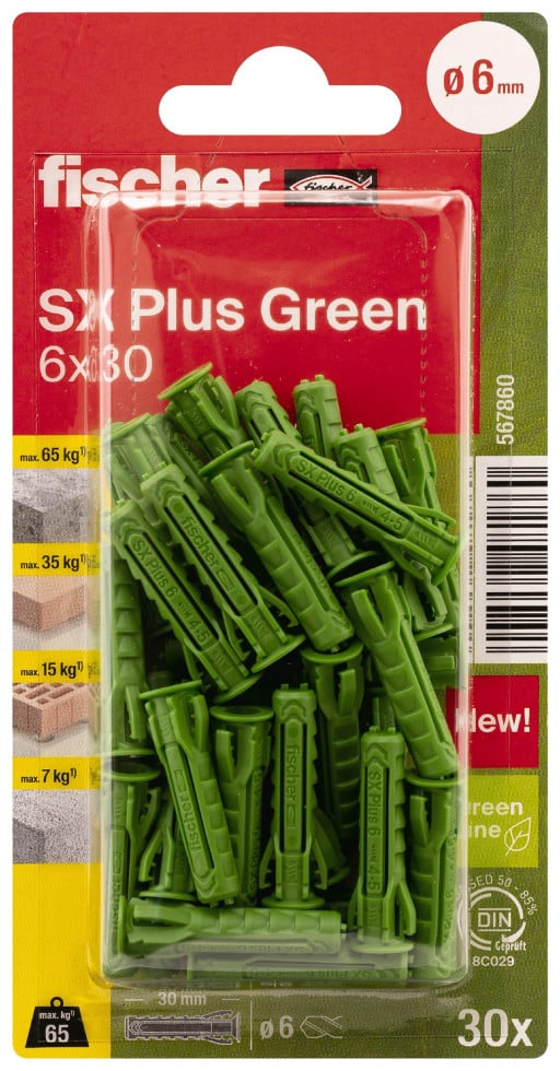 Fischer Spreizdübel SX Plus Green 6.0 x 30 mm - 30 Stück von Fischer