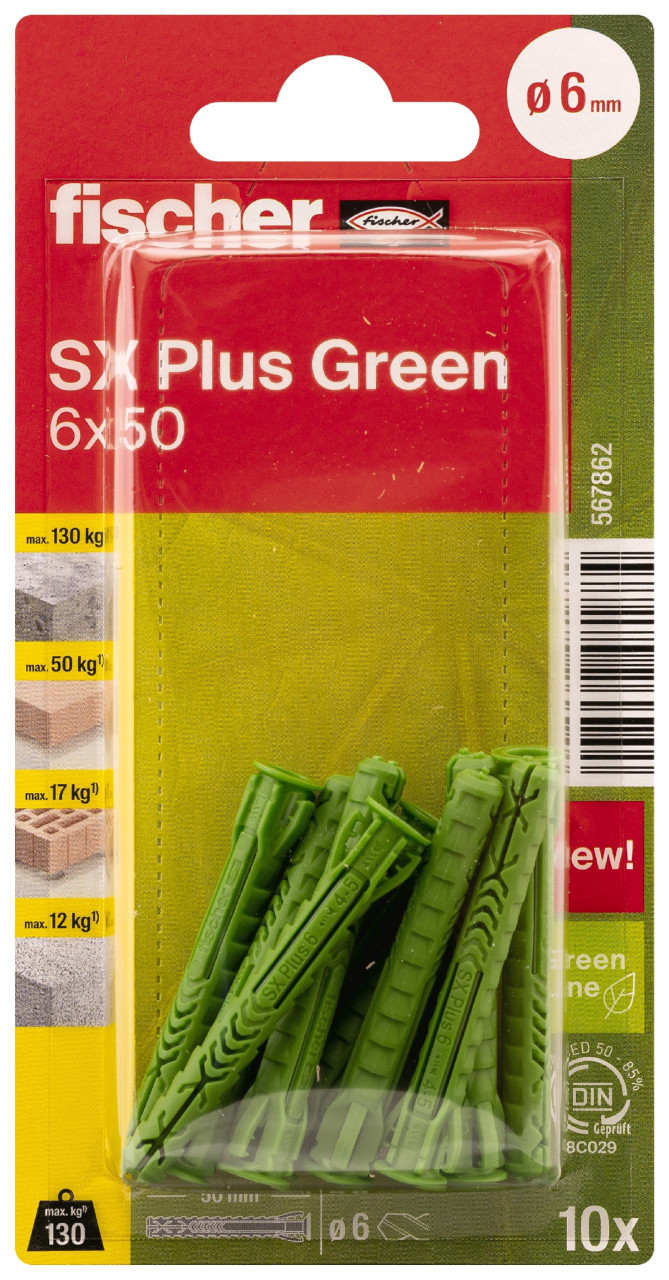 Fischer Spreizdübel SX Plus Green 6.0 x 50 mm - 10 Stück von Fischer