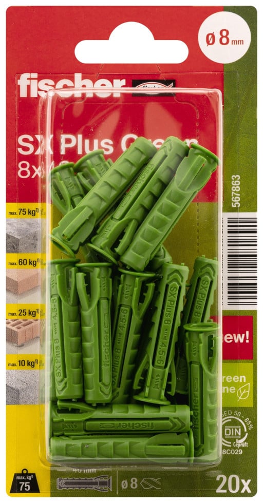 Fischer Spreizdübel SX Plus Green 8.0 x 40 mm - 20 Stück von Fischer