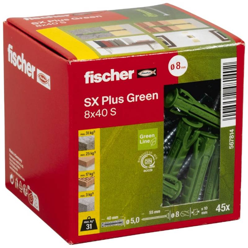Fischer Spreizdübel mit Schrauben SX Plus Green 8.0 x 40 mm - 45 Stück von Fischer