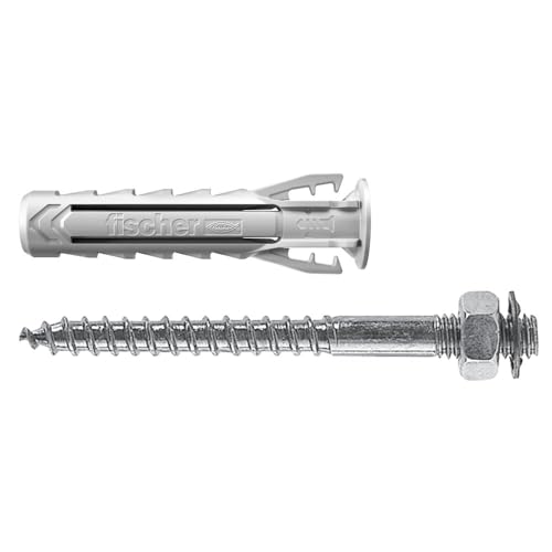 Fischer Tasselli Con Doppia Vite SX Plus 8 DV mit Doppelschraube für Klemmen, ideal für Rohre und Kabel, inklusive Schrauben und 50 Dübel, 567631, grau, 8 mm diametro von fischer
