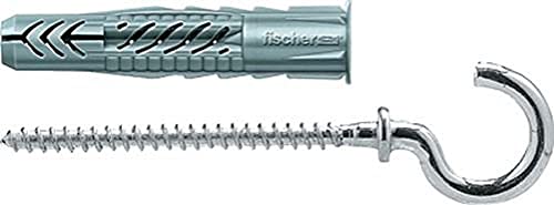 FISCHER Universaldübel UX 8 x 50 RH, je 25 Nylondübel mit passenden Rundhaken, Allzweckdübel mit Rand, für optimalen Halt bei Befestigungen in Beton, Gipskarton, Kalksand-Lochstein uvm. von fischer