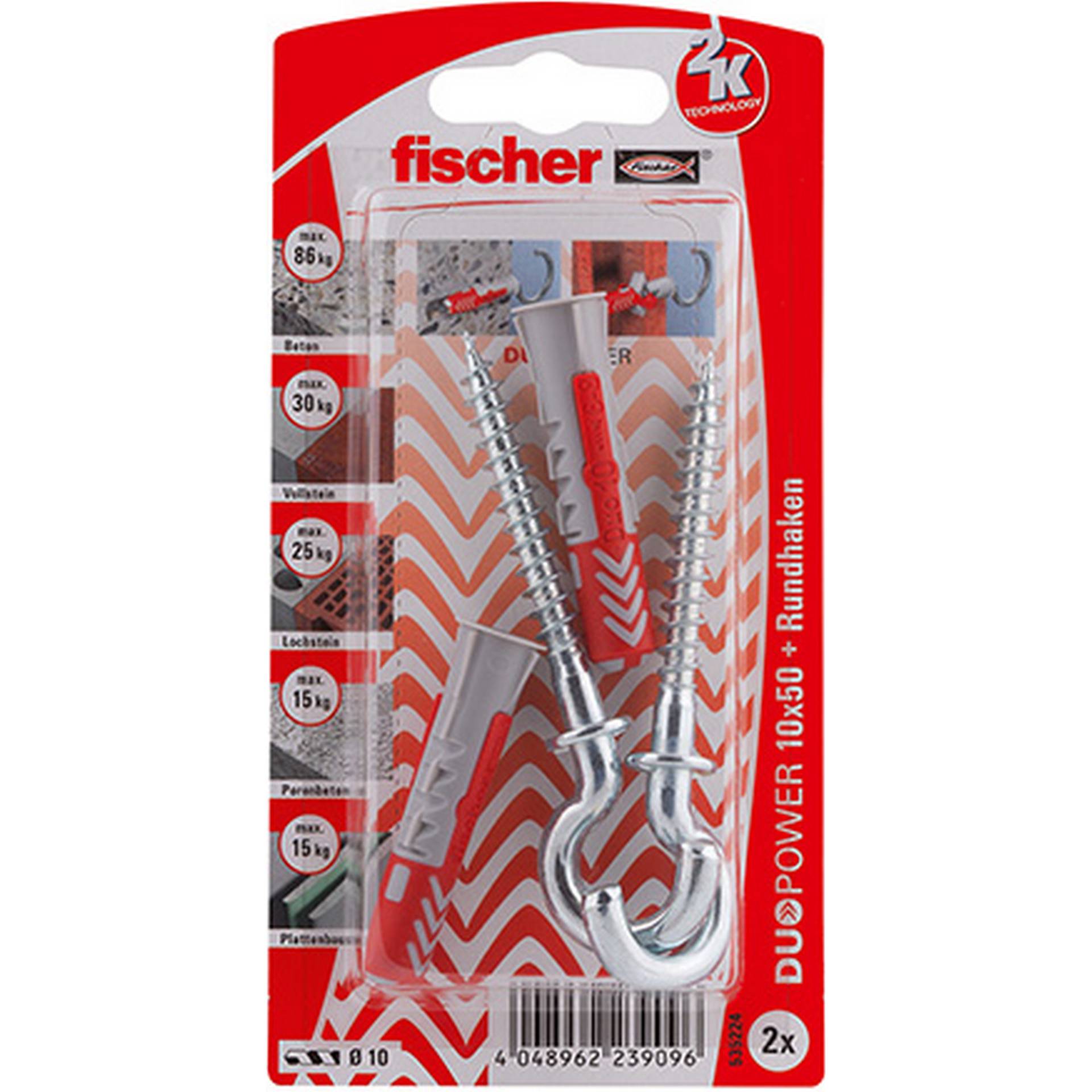 Fischer fischer DUOPOWER 10 x 50 RH mit Rundhaken 2 Stück Fischer fischer DUOPOWER 10 x 50 RH mit Rundhaken 2 Stück von Fischer