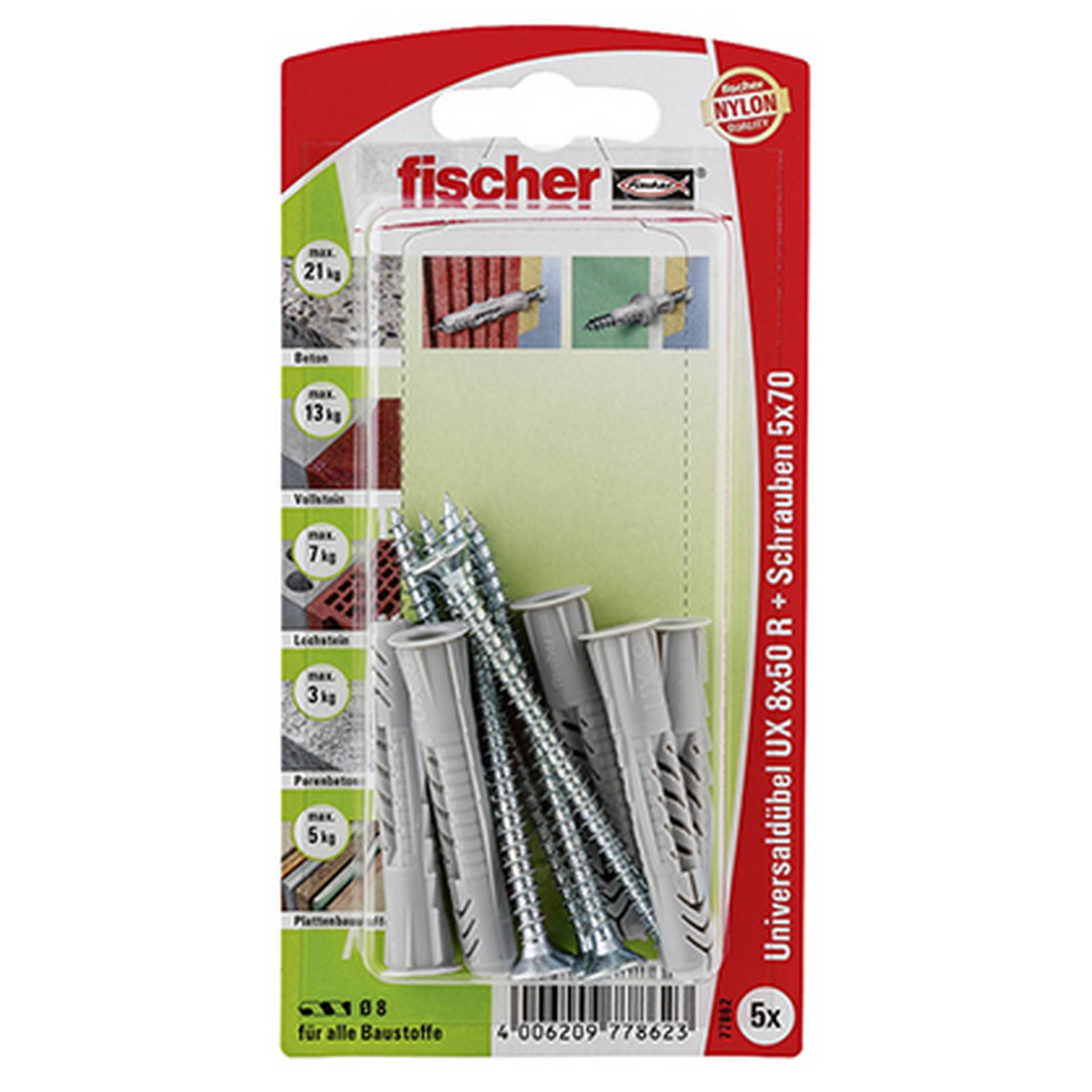 Fischer fischer Universaldübel UX 8 x 50 R S mit Rand und Schraube 5 Stück Fischer fischer Universaldübel UX 8 x 50 R S mit Rand und Schraube 5 Stück von Fischer