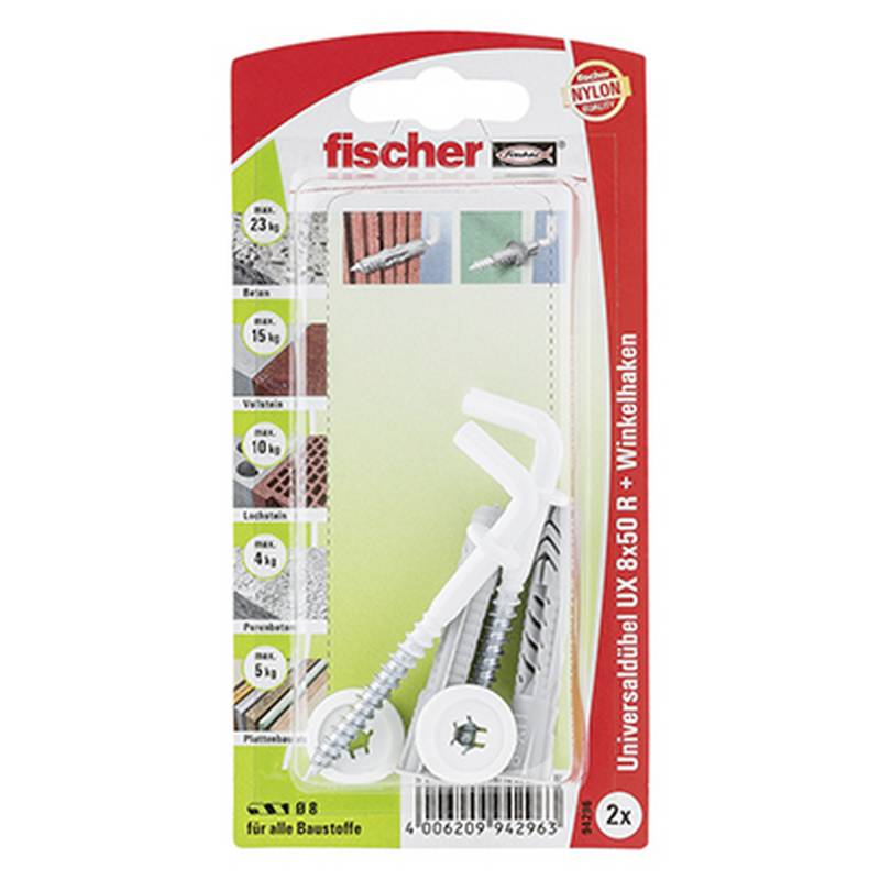 Fischer fischer Universaldübel UX 8 x 50 RH mit Winkelhaken, nylonbeschichtet 2 Stück von Fischer