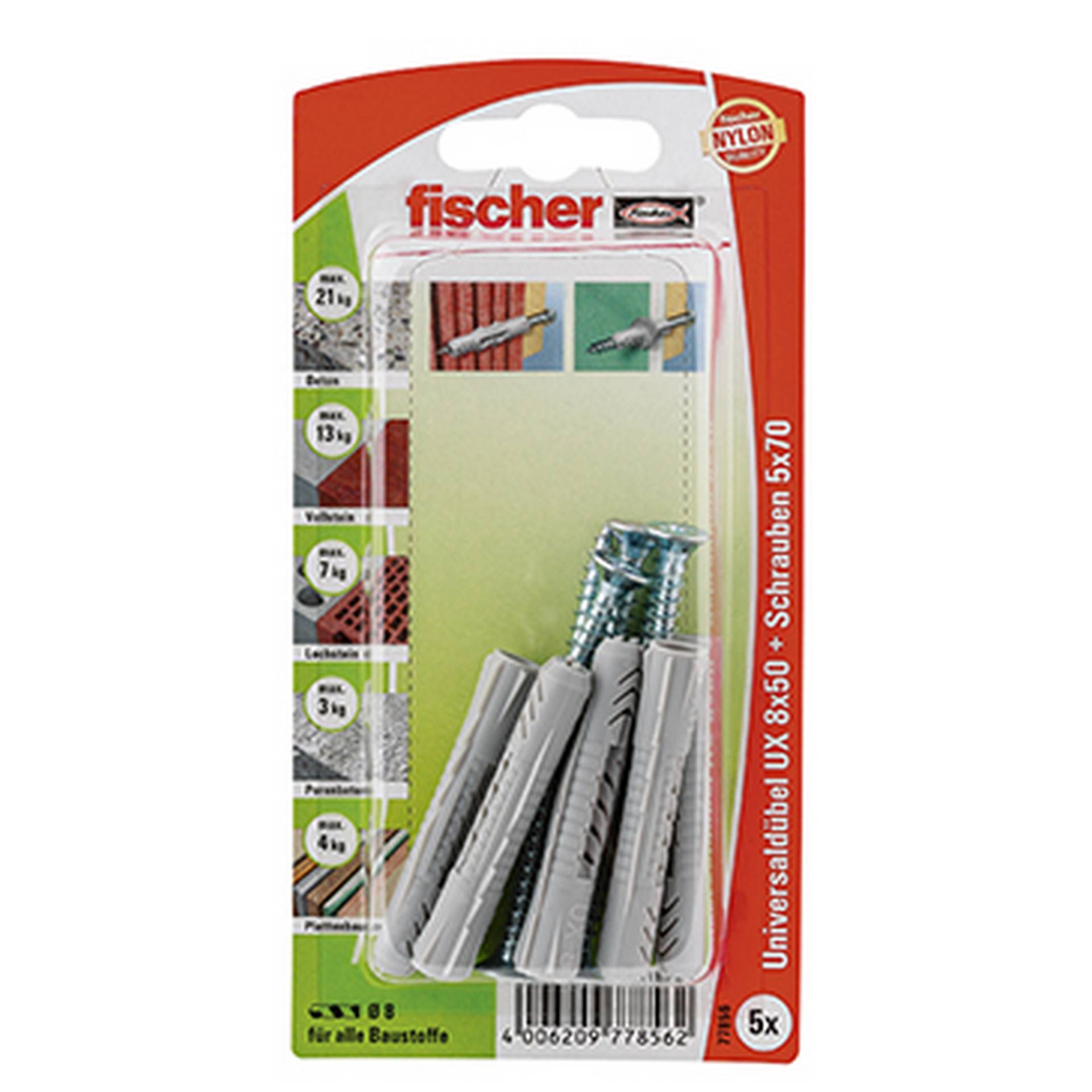 Fischer fischer Universaldübel UX 8 x 50 S mit Schraube 5 Stück Fischer fischer Universaldübel UX 8 x 50 S mit Schraube 5 Stück von Fischer