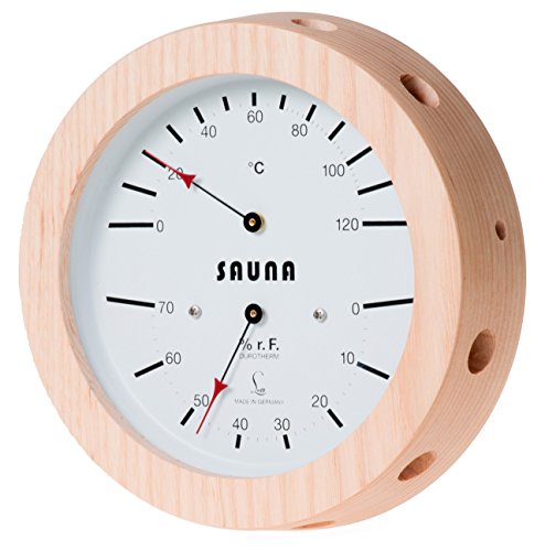 LUFFT - Sauna Klimamesser mit Haar-Hygrometer synthetic, kombiniert mit Bimetall-Thermometer, Echtholzgehäuse Ø 155 mm von Fischer