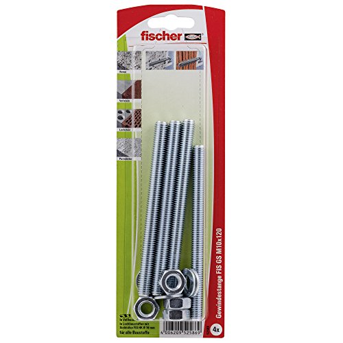 fischer 052586 Gewindeanker M10x120 K, Inhalt: 4 x Injektions-Gewindestange FIS GS M 10 x 120, Scheiben + Muttern von fischer