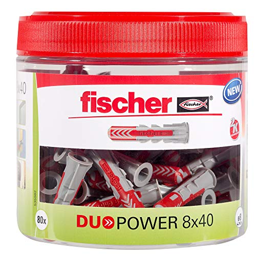 fischer DuoPower 8 x 40, handliche Runddose mit 80 Universaldübeln, leistungsstarker 2-Komponenten-Dübel, Kunststoffdübel zur Befestigung in Beton, Ziegeln, Stein, Gipskarton uvm. von fischer