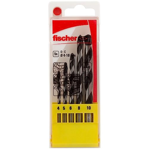 fischer Betonbohrer Set, 4-10 mm Durchmesser, Aufsätze für Bohrmaschinen, Bohrerset mit verschiedenen Größen, Werkzeug zum Bohren in Beton & divers. Gesteinsarten, 5er Pack von fischer