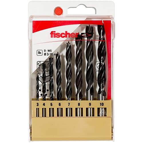 fischer Holzbohrer Set, 3-10 mm Durchmesser, Aufsätze für Bohrmaschinen, Bohrerset mit verschiedenen Größen, Werkzeug zum Bohren in Weich- und Hartholz, 8er Pack von fischer