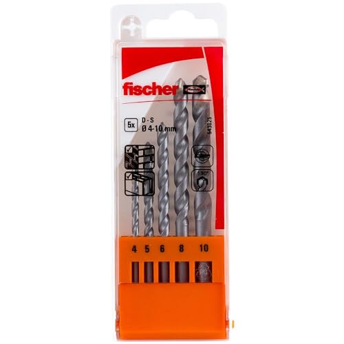 fischer Steinbohrer Set, 4-10 mm Durchmesser, Aufsätze für Bohrmaschinen, Bohrerset mit verschiedenen Größen, Werkzeug zum Bohren in Mauerwerk & Naturstein, 5er Pack von fischer