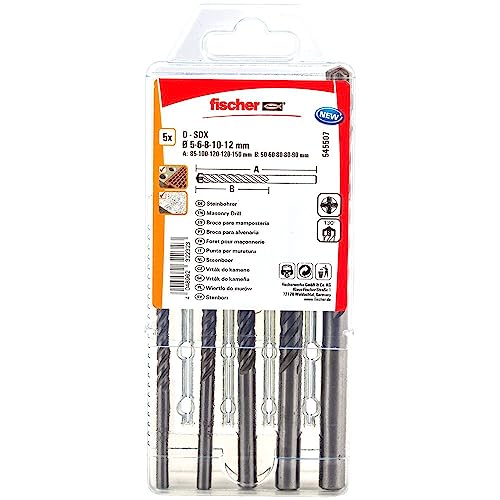 fischer Steinbohrer Set, 5 - 12 mm Durchmesser, Aufsätze für Bohrmaschinen, Bohrerset mit verschiedenen Größen, Werkzeug zum Bohren in Stein & Mauerwerk, 5er Pack von fischer