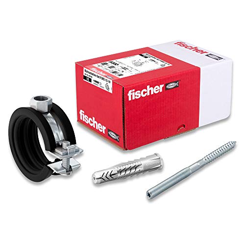 Fischer Rohrschellen-Set FGRS 15-19 gvz, Rohrschellen-Set mit 30 Teilen: 10 Stk. Gelenkrohrschellen FGRS 15-19,10 Stk. Stockschraube STST8x80,10 Stk. Universaldübel UX10x60, Art-Nr. 547056, Schwarz von fischer