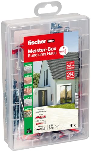 fischer Meister-Box Rund ums Haus, 91-teiliges Dübel- und Schraubenset, 6-10 mm Durchmesser, für Heimwerker und Profis, optimal für Innen- und Hohlräume, Universaldübel DuoLine von fischer