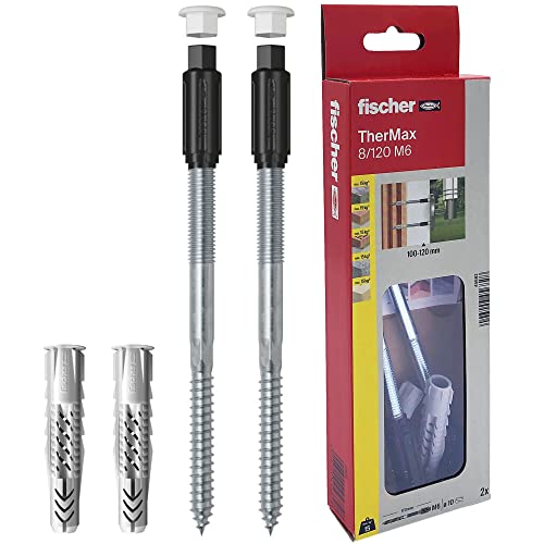 fischer Abstandsmontagesystem TherMax 8 / 120 M6 (2) für Dämmstoffe, Dämmstoffdübel zur Befestigung leichter Lasten in Wärmedämmverbundsystemen, mit Anti-Kälte-Konus von fischer