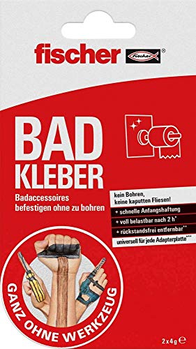 Unbekannt fischer BAD KLEBER, Klebstoff zur Anbringung von Badaccessoires, wasserbeständig, für Bad & Küche, Befestigung ohne Bohren, zuverlässiger Halt, 2 x 4 g, Rot, Weiß von fischer