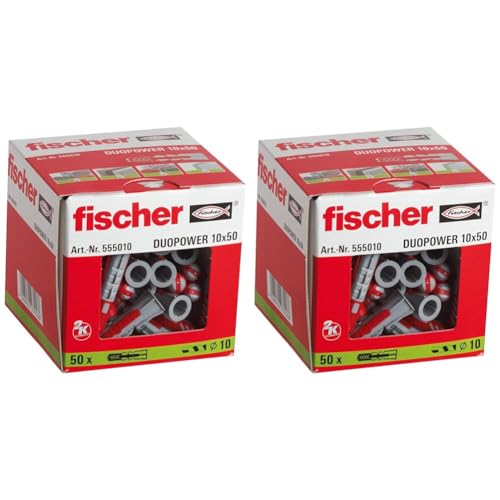 fischer DUOPOWER 10 x 50, Universaldübel, leistungsstarker 2-Komponenten-Dübel, Kunststoffdübel zur Befestigung in Beton, Ziegeln, Stein, Gipskarton UVM., ohne Schrauben, 50 Stück (Packung mit 2) von fischer