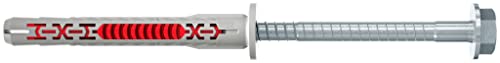 fischer DuoXpand 10 x 80 FUS R, Universaldübel mit nicht rostender Sechskantschraube & angeformter U-Scheibe (50 Stk.), Dübel für starken Halt, ideal für poröse Baustoffe & randnahe Verankerungen von fischer