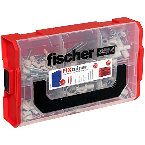 fischer FixTainer DuoPower + EasyHook + Schraube Torx, Set aus verschiedenen Haken, DuoPower Dübel, Abdeckkappen und Schrauben, flexible Schraubhaken zur Montage in zahlreichen Baustoffen, 228 Teile von fischer