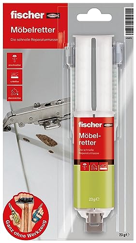 fischer Möbelretter, Holzspachtel in Beige, Reparaturmasse für ausgerissene Scharniere & Dübel, geeignet für Holz & Plattenbaustoffe, 23 g (25 ml) von fischer