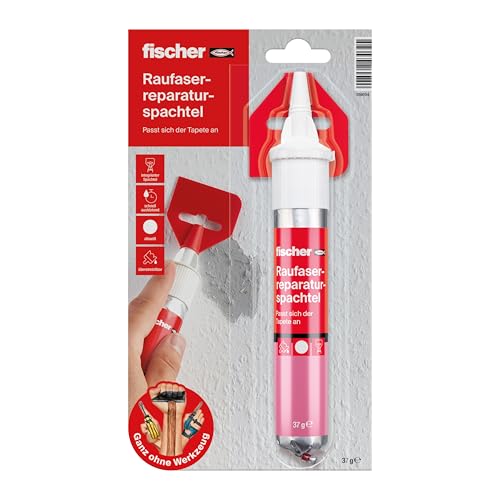 fischer Raufaserreparaturspachtel, 70 ml, Spachtelmasse mit Raufaserkörnung für Risse & Löcher, Masse zum Ausbessern raufasertapezierter Wände, Reparaturspachtel in Altweiß von fischer