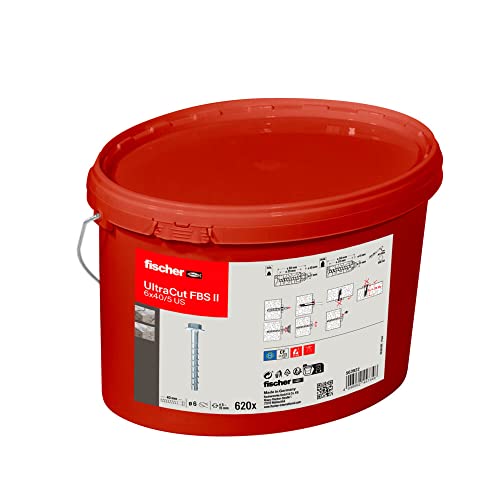 fischer UltraCut FBS II 6 x 40 / 5 mit Unterlegscheibe und Sechskantaufnahme, praktischer Eimer mit 620 leistungsstarken Betonschrauben, zur Befestigung in den Bereichen Sanitär, Heizung & Klima, gvz von fischer