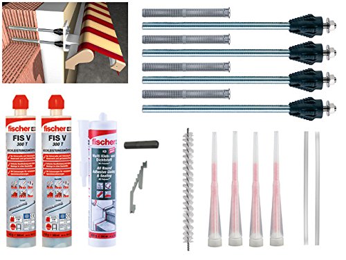 Fischer Thermax Befestigungsset 4 x 16/170 M12 Hochleistungsmörtel FIS V 300 T Multi Kleb und Dichtstoff KD-290 Zylinderbürste von Bhgytec