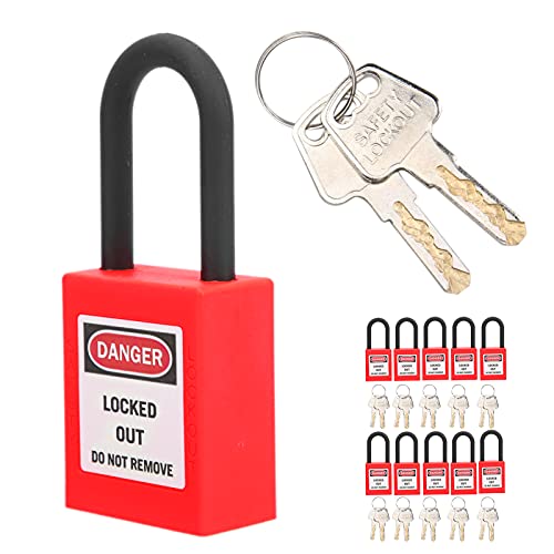 Fishawk Lockout Tagout Schlösser, 10 Stück Sicherheits-Vorhängeschloss mit 20 Schlüsseln, Staubdicht Lock Out Tag Out Loto Schlösser Set für Industrietechnik Isolierfabriken Sicherheitswerkzeug(rot) von Fishawk