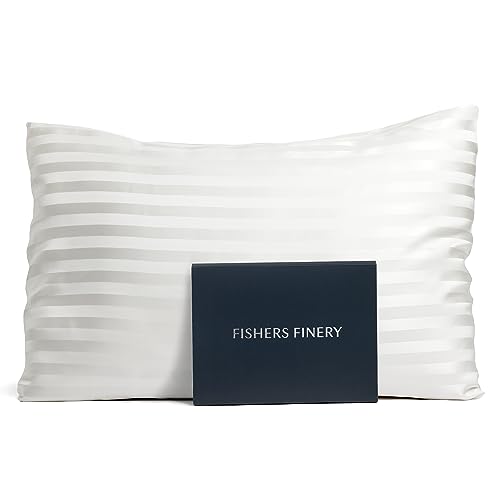 Fishers Finery Good Housekeeping Winner Kissenbezug, 100 % reine Maulbeerseide, Weiß gestreift, 25 mm von Fishers Finery