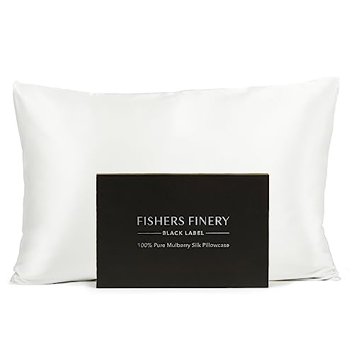 Fishers Finery Kissenbezug aus 100% Reiner Maulbeerseide, 30 mm, Gute Haushaltsqualität getestet (Weiß, Queen-Size) von Fishers Finery