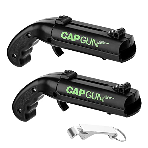 Cap Gun Flaschenöffner 2 Packungen Bieröffner Flasche Lustiger Flaschenverschluss Gun Shooter Gun Launcher Opener Bierdeckelpistole für Home Bar Party Weihnachtstrink (Schwarz) von LFBEST