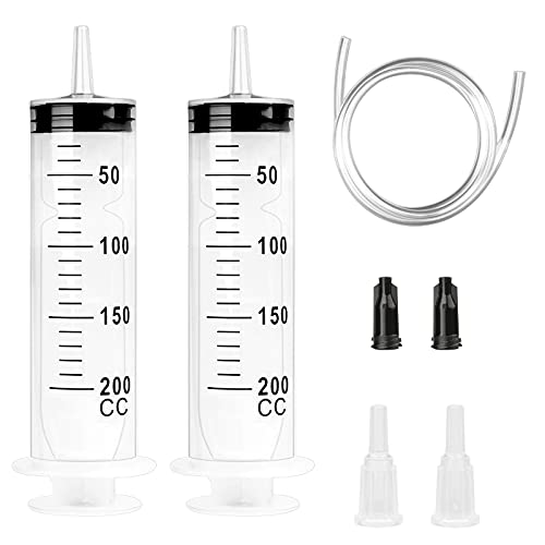 Fishing Fun 2 Pcs 200ml Großer Spritze Plastikspritze Einwegspritze mit Schlauch und Stopfen Baggerschlauch für Laborexperimente Industrielle Verwendung Hydroponik Nährstoff-Haustierpflanzenfütterung von Fishing Fun