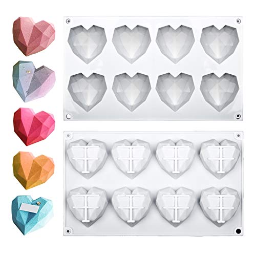 Herz-Silikonform mit 8 Mulden, 3D-Diamant-Herzform, Schokoladen-Silikonform für Eiswürfel, Seife, Kuchen, Dessert, DIY-Werkzeuge von Fishing Fun