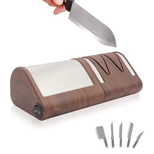 FISHTEC Elektrischer Küchenmesserschärfer - Schärfen + Polieren auf 2 Ebenen - Metall- oder Keramikmesser - Diamantschleifscheiben - Hocheffizienter Messerschärfer - 21CM (Holz) von Fishtec