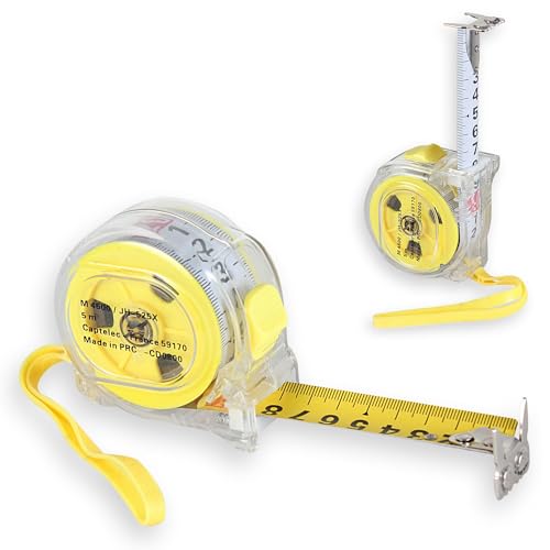 FISHTEC Metall Maßband 5M x 25mm - Rollt sich automatisch auf - Große Zahlen und beidseitig lesbar - Endhaken magnetisch - Feststellsystem - Gürtelklemme von Fishtec