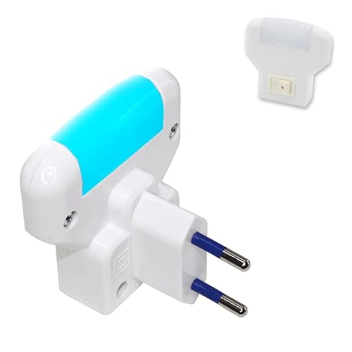 FISHTEC - Weiches LED Nachtlicht Blau - Nachtlampe - Nachtlicht für Kinderzimmer oder Flur - Steckdose - Ein/Aus-Taste - Farbe Weiß - Lichtambiente Diskret und Beruhigend - Schlichtes Design von Fishtec