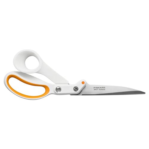 Fiskars Amplify RazorEdge Schneiderschere für Rechtshänder*innen, Länge: 25 cm, Rostfreie Stahl-Klinge/Kunststoff-Griffe, Weiß/Orange, 1070082 von Fiskars