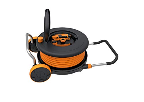 Fiskars Waterwheel M, All-Inclusive-Bewässerungs-Set, 21,5 m Gesamtreichweite, Gartenschlauch in Universalgröße (Ø 13 mm), Universal-Hahnverbinder, Schwarz/Orange, 1023643 von Fiskars