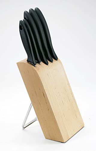 Fiskars Messerblock mit 5 Messern, Essential, Inklusive Gemüsemesser, Schälmesser, Kochmesser, Santoku-Kochmesser und Brotmesser, Breite: 16 cm, Länge: 8 cm, Höhe: 38 cm, Birkenholz, 1023782 von Fiskars