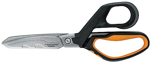 Fiskars Hochleistungsschere, Bis zu 30% mehr Kraft, Länge 21 cm, Langlebiger rostfreier Stahl/Kunststoff, Schwarz/Orange, PowerArc, 1027204 von Fiskars