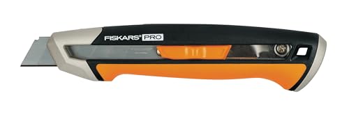 Fiskars Cuttermesser, Länge 16,5 cm, Inklusive Klinge (18mm), Rostfreier Stahl/Kunststoff, Schwarz/Orange, CarbonMax, 1027227 von Fiskars