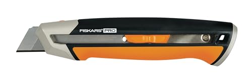 Fiskars Cuttermesser, Länge 19,4 cm, Inklusive Klinge (25mm), Rostfreier Stahl/Kunststoff, Schwarz/Orange, CarbonMax, 1027228 von Fiskars