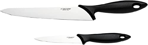 Fiskars Messer-Set, 2-teilig, Küchenmesser (Klingenlänge: 21 cm) und Gemüsemesser (Klingenlänge: 11 cm), Essential, Edelstahl / PP-Kunststoff, Schwarz, 1065582 von Fiskars