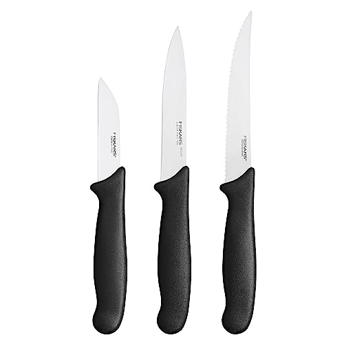 Fiskars Gemüsemesser-Set, 3-teilig, Schälmesser, Gemüsemesser, Tomatenmesser, Essential, Edelstahl / PP-Kunststoff, Schwarz, 1065584 von Fiskars